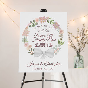Pink Watercolor Floral Wreath Wedding Open Seating Foam Board