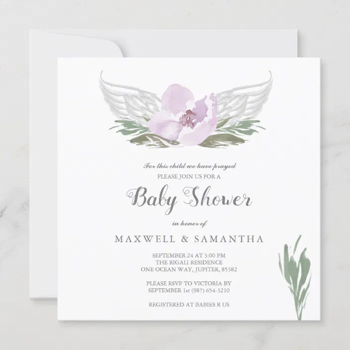Pink Watercolor Florals Angel Wings Baby Shower Invitation Zazzle Com