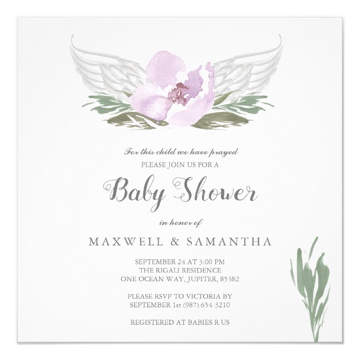 Pink Watercolor Florals Angel Wings Baby Shower Invitation Zazzle