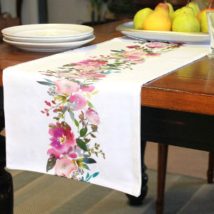 Pink Watercolor Florals Short Table Runner