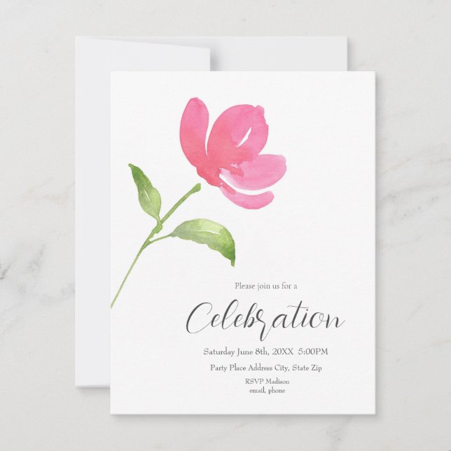 Pink Watercolor Flower 3 Invitation (Front)