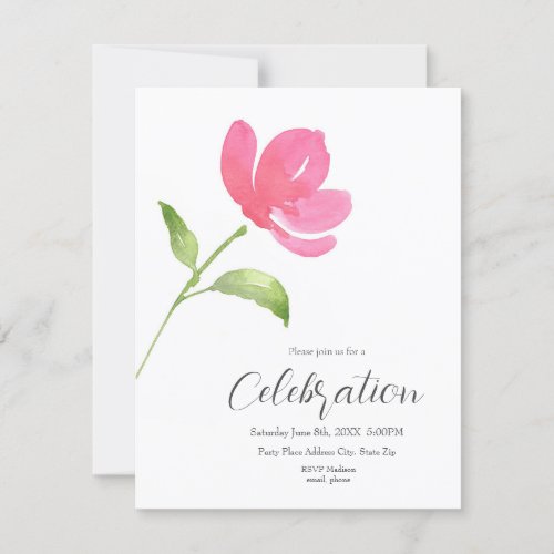 Pink Watercolor Flower 3 Invitation