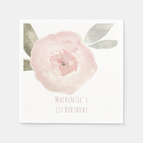 Pink Watercolor Flower Birthday Party Custom Paper Napkins