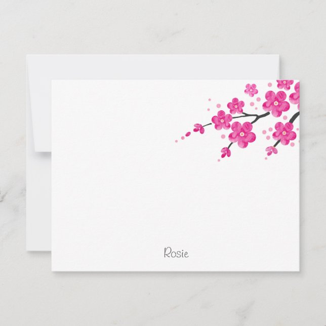 Pink Watercolor Flower Blossoms 2 Note Card (Front)