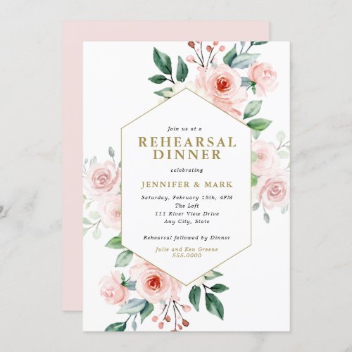 Pink Watercolor Flower Bouquet Rehearsal Dinner Invitation