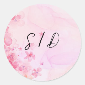 Pink watercolor flower classic round sticker