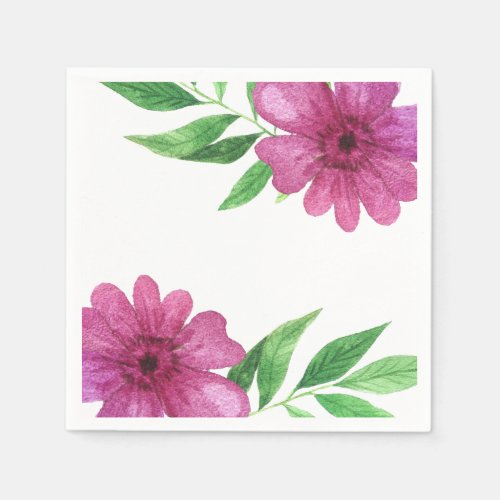 Pink Watercolor Flower Floral Spring Bridal Shower Paper Napkins