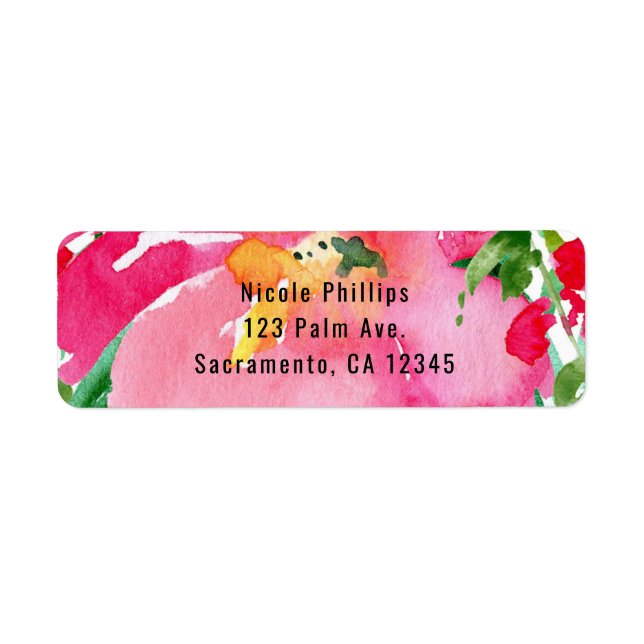 Pink Watercolor Flower Floral Summer Bridal Shower Label (Front)