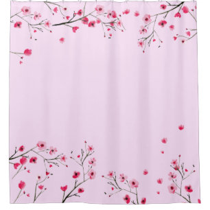 Pink watercolor flower Japanese Cherry Blossom Shower Curtain