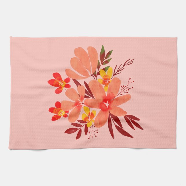 Pink watercolor flower kitchen towel (Horizontal)