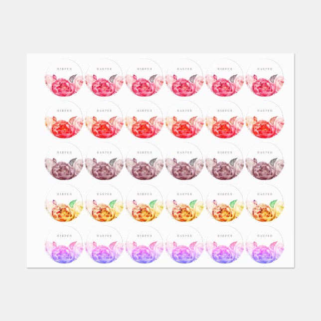 Pink Watercolor Flower Labels (Sheet)