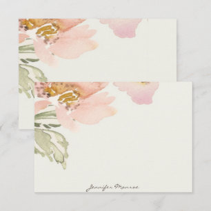 Pink watercolor flower personalized note card