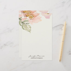 Pink watercolor flower personalized stationery