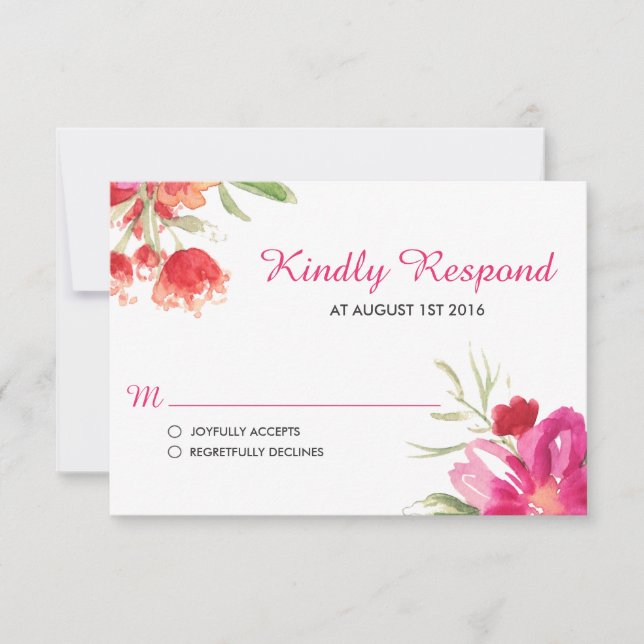 Pink Watercolor Flower Posy RSVP Card (Front)