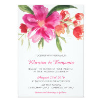 Pink Watercolor Flower Posy Wedding Invitation