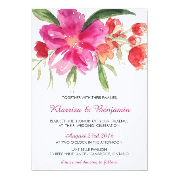 Pink Watercolor Flower Posy Wedding Invitation