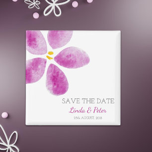Pink Watercolor Flower Save the Date Wedding Magnet