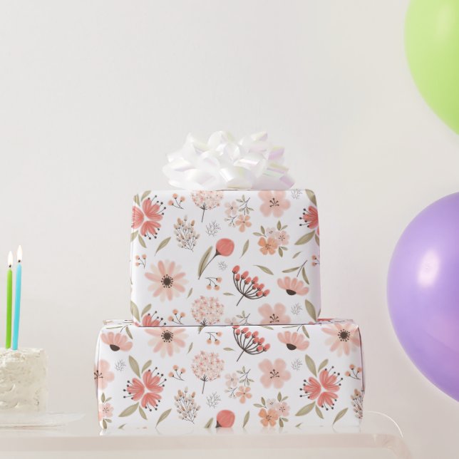 Pink Watercolor Flower Seamless Pattern Wrapping Paper (Party Gifts)