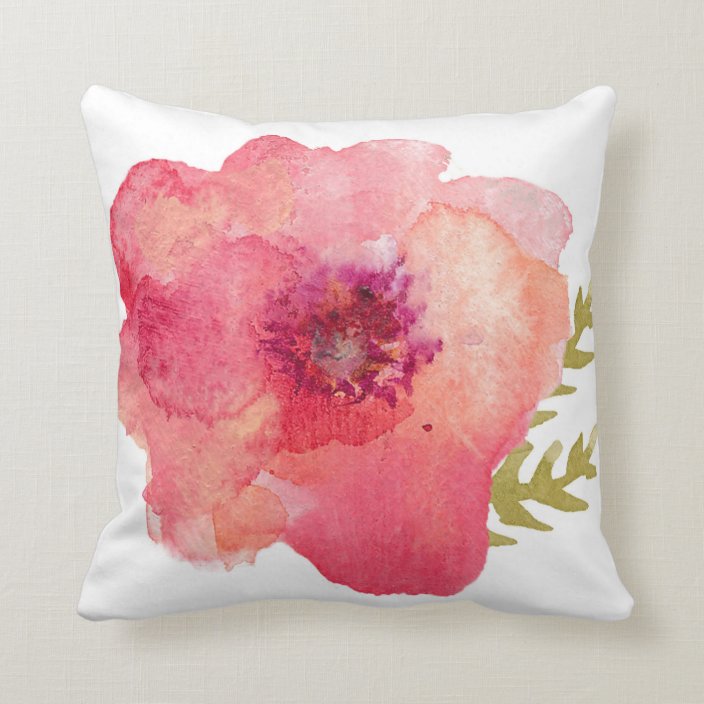 Pink Watercolor Flower Throw Pillow