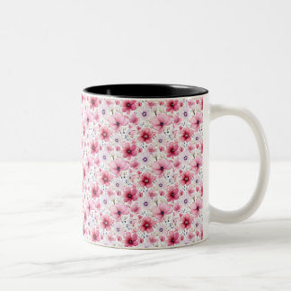 Pink Watercolor Flower Two-Tone Coffee Mug
