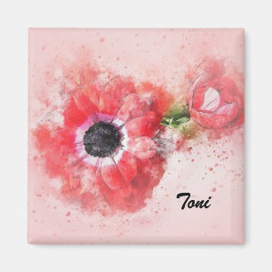 Pink Watercolor Flower w/Flower Bud Magnet