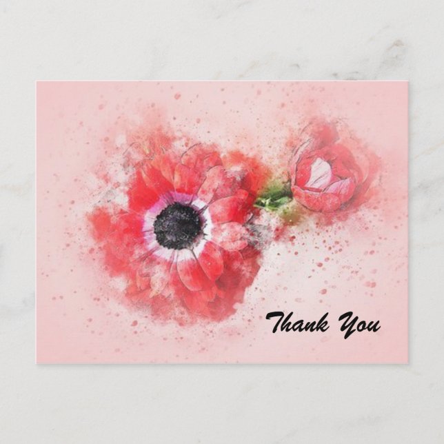 Pink Watercolor Flower w/Flower Bud Postcard (Front)
