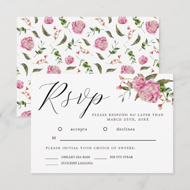 Pink Watercolor Flower Wedding RSVP Card (Front/Back)