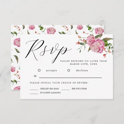 Pink Watercolor Flower Wedding RSVP Card