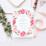 Pink Watercolor Flower Wreath Wedding Invitation<br><div class="desc">Pink watercolor flower wreath wedding invitation. Trendy watercolor for whimsical boho style weddings. Pink and golden. Elegant floral design.</div>