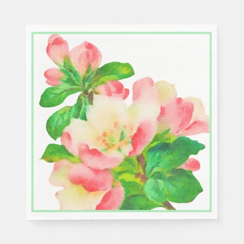 Pink Watercolor Flowering Branch  Napkins