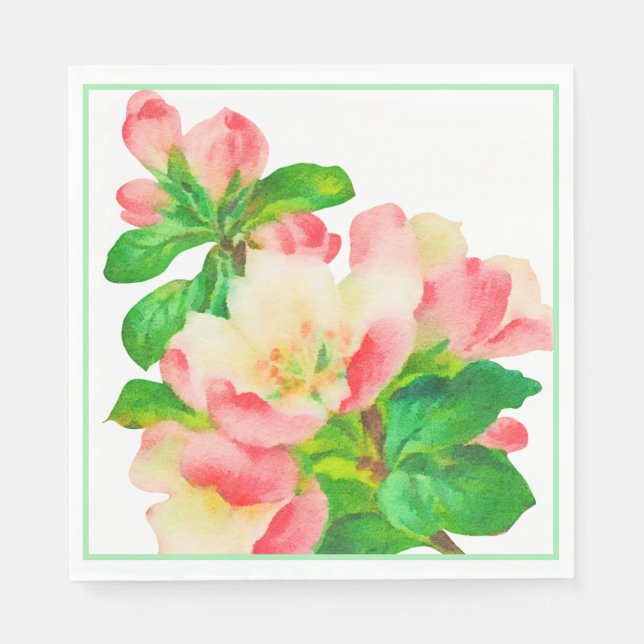 Pink Watercolor Flowering Branch  Napkins (Front)