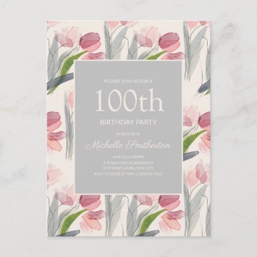 Pink Watercolor Flowers 100th Birthday Women