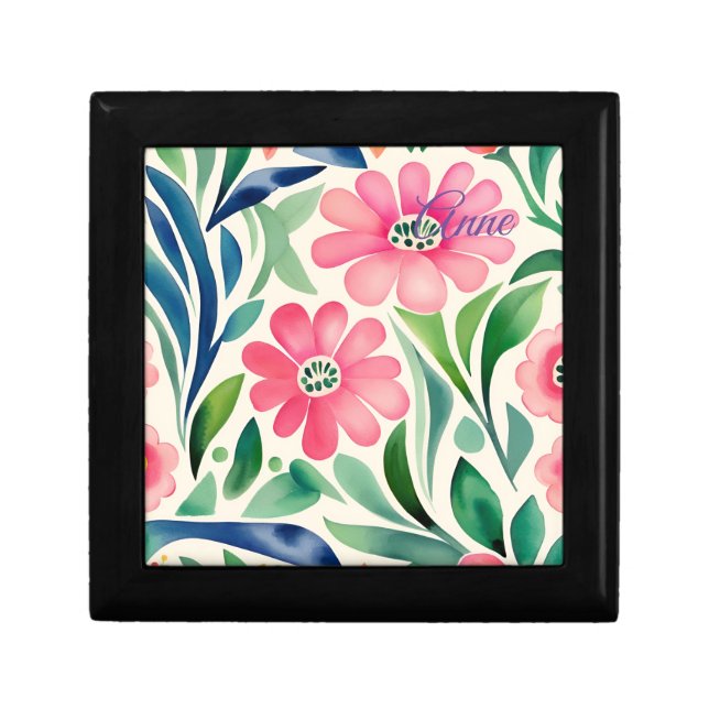 Pink Watercolor Flowers Art  Gift Box (Front)