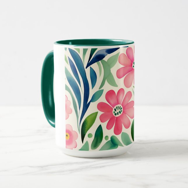 Pink Watercolor Flowers Art  Mug (Front Left)