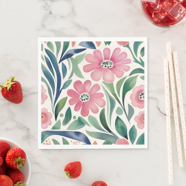 Pink Watercolor Flowers Art  Napkins (Insitu)