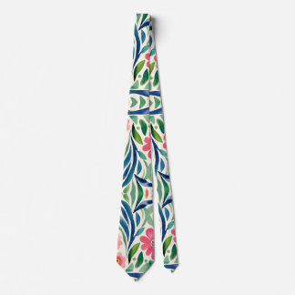 Pink Watercolor Flowers Art  Neck Tie
