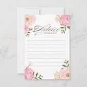 Pink Watercolor Flowers Baby Shower Advice Card II (Front)