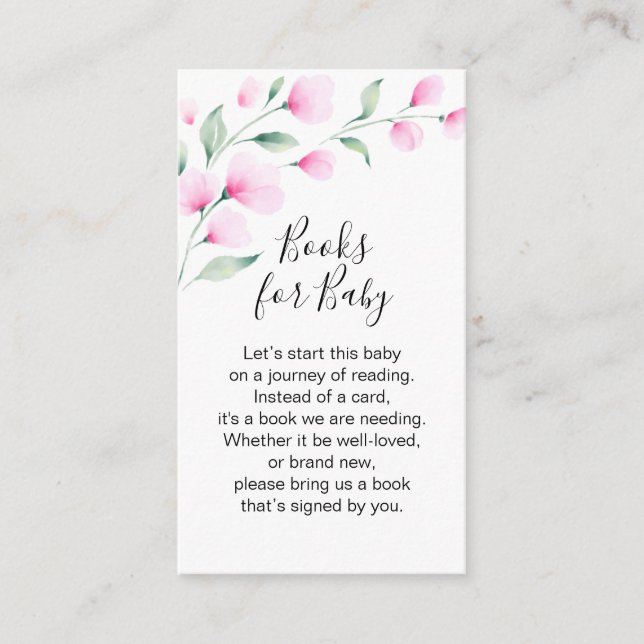 Pink Watercolor Flowers Baby Shower Book Request Enclosure Card (Front)