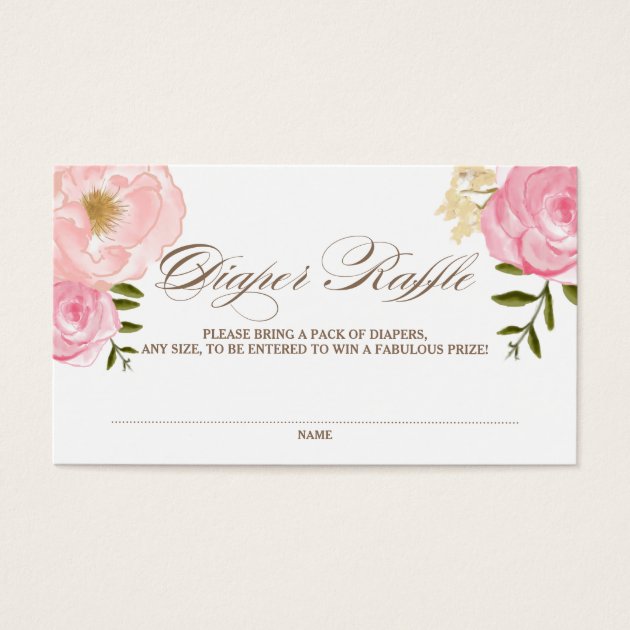 Pink Watercolor Flowers Baby Shower Diaper Raffle Business Card