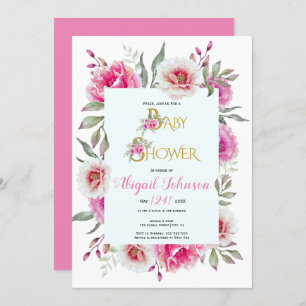 Pink watercolor flowers baby shower for girls invitation