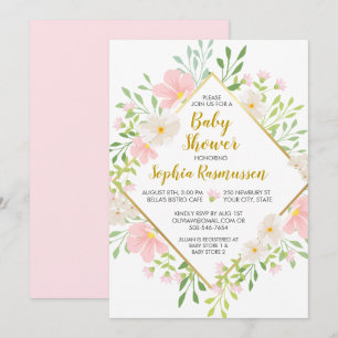 Pink Watercolor Flowers Baby Shower Invitation