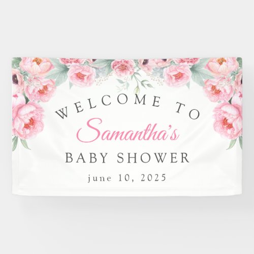 Pink watercolor Flowers Baby Shower Welcome Banner