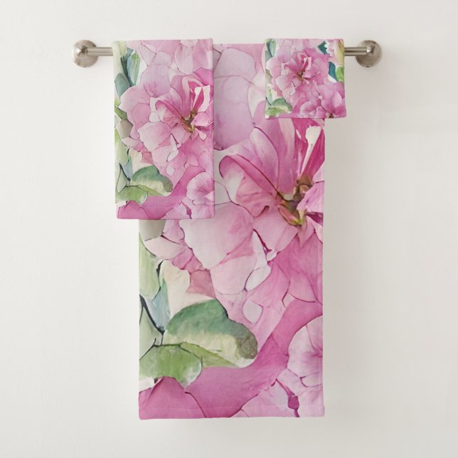 Pink Watercolor Flowers  Bath Towel Set (Insitu)