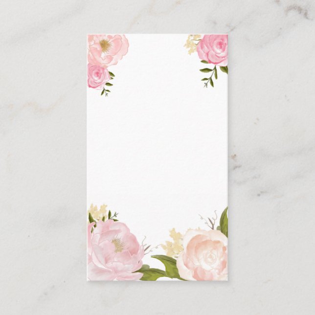 Pink Watercolor Flowers Blank Vertical Card (Front)