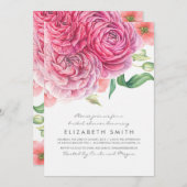 Pink Watercolor Flowers Botanical Bridal Shower Invitation (Front/Back)