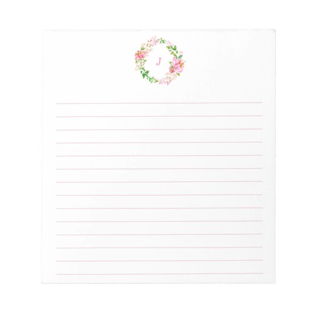 Pink Watercolor Flowers Bridal Shower Custom Notepad (Front)