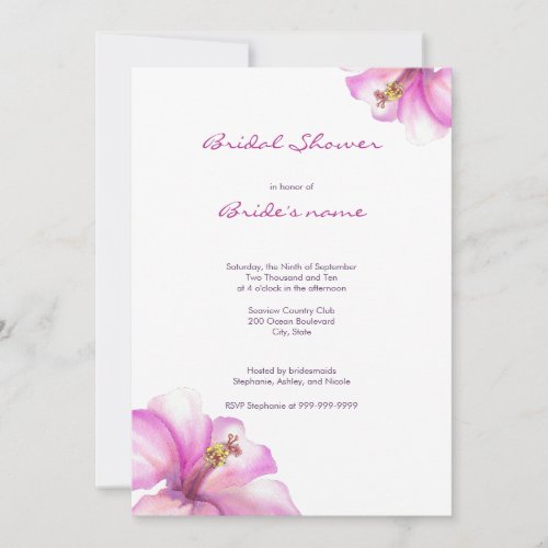 Pink Watercolor Flowers Bridal Shower Invitation