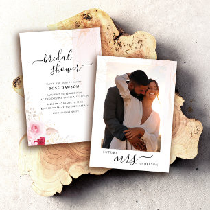 Pink Watercolor Flowers Bridal Shower Invitation