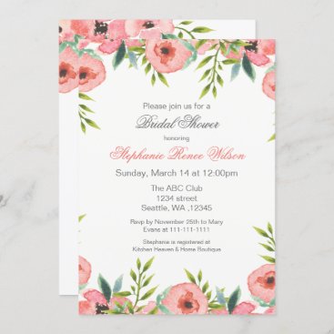 Pink Watercolor Flowers Bridal Shower Invitations