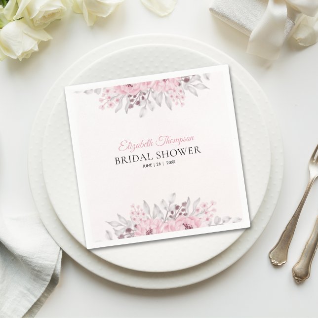Pink Watercolor Flowers Bridal Shower Napkins (Creator Uploaded)